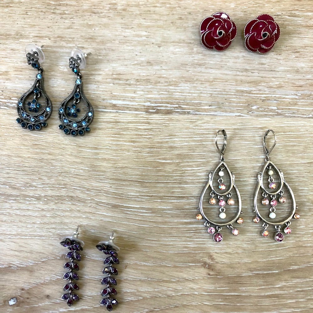 Set of Four Sparkle Chandelier-Dangle- Post Earrings